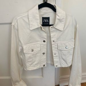 Zara white medium cropped Jean jacket